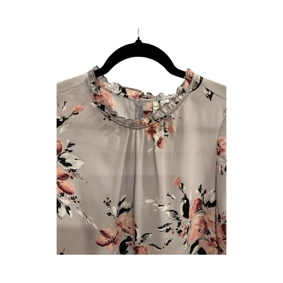 ELLE Women’s XS Floral Ruffle Neck Blouse Work Wear Office Brunch Top - Picture 3 of 8